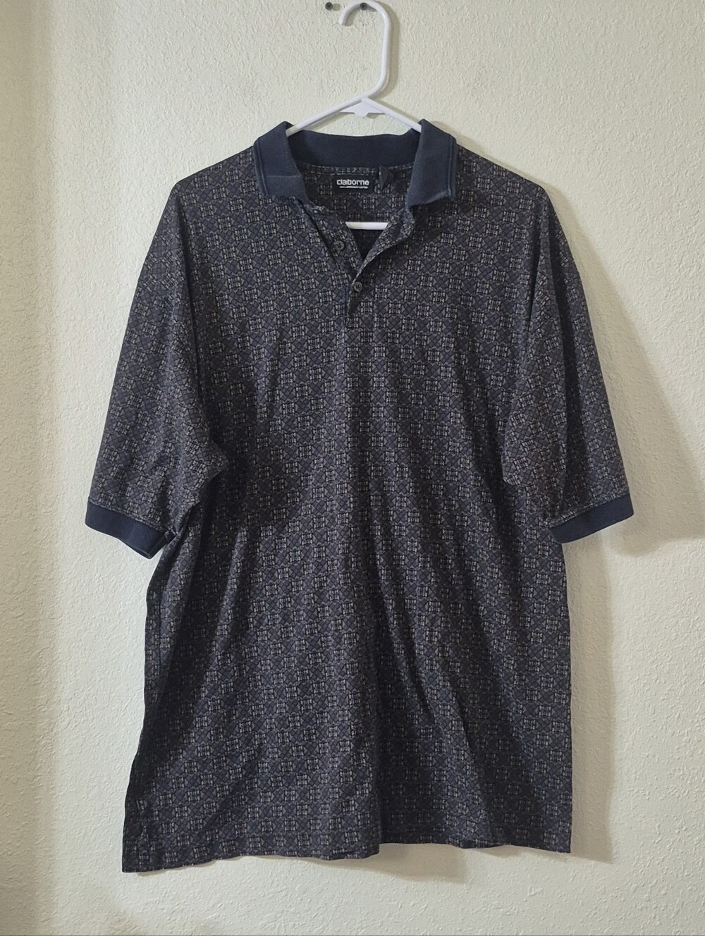 Claiborne Men’s Dark Navy Micro-Pattern Polo